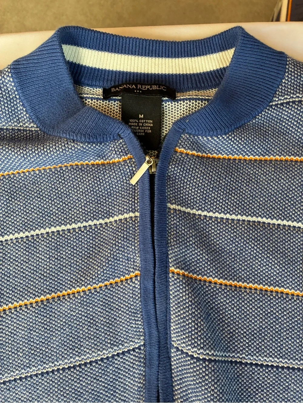 Banana Republic Blue Striped Zip-Up Sweater Jacket